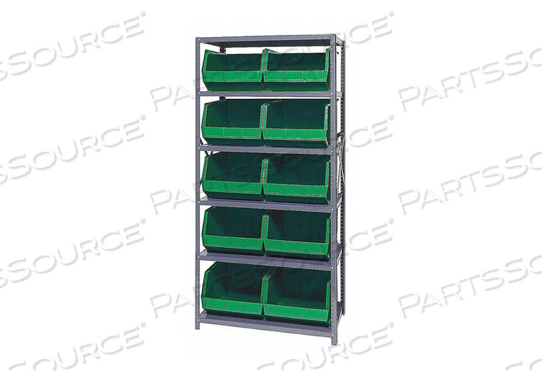 QSBU-270 STEEL SHELVING WITH 10 GIANT STACKING BINS GREEN, 18X36X75 by Quantum Storage Systems QSBU-270 STEEL SHELVING WITH 10 GIANT STACKING BINS GREEN, 18X36X75 by Quantum Storage Systems
