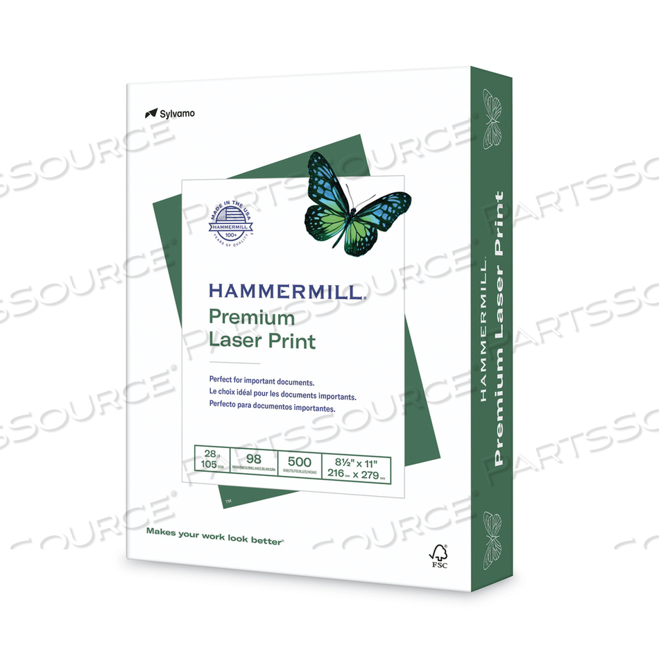 PREMIUM LASER PRINT PAPER, 98 BRIGHT, 28 LB BOND WEIGHT, 8.5 X 11, WHITE, 500/REAM by Hammermill