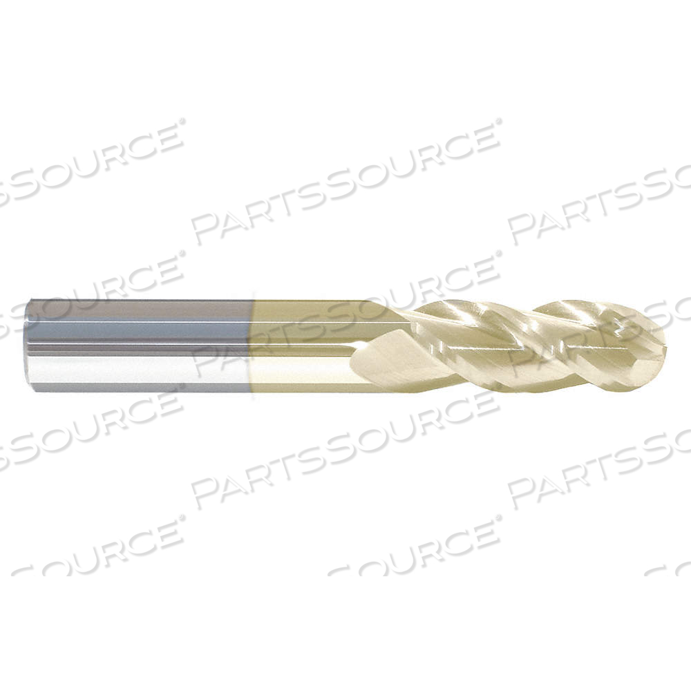 BALL END MILL, 3 FLUTES, 1/2 IN MILLING DIA., 1 1/4 IN LG OF CUT, 3 IN OVERALL LG by Approved Vendor