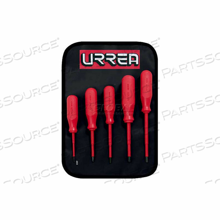 DIELECTRIC 1000-VOLT SCREWDRIVER SET, FLAT & PHILLIPS TIP, 5 PIECES by Urrea Professional Tools