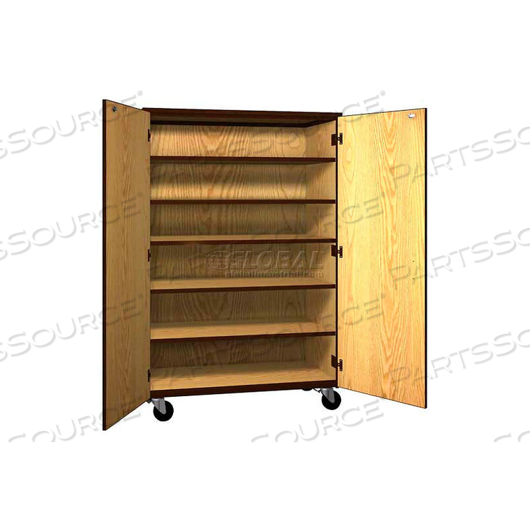MOBILE WOOD GENERAL STORAGE CABINET, W/LOCKS, SOLID DOOR, 48"W X 22-1/4"D X 72"H, MAPLE/BLACK by Ironwood Manufacturing Inc