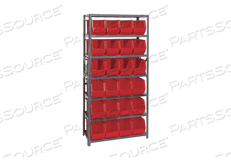 BIN SHELVING 75 OVERALL H 24 BINS RED by Quantum Storage Systems BIN SHELVING 75 OVERALL H 24 BINS RED by Quantum Storage Systems