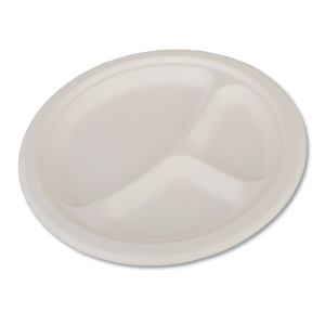 CHAMPWARE HEAVYWEIGHT BAGASSE DINNERWARE, PLATE, 3-COMPARTMENT, 10" DIA, WHITE, 500/CARTON by SCT