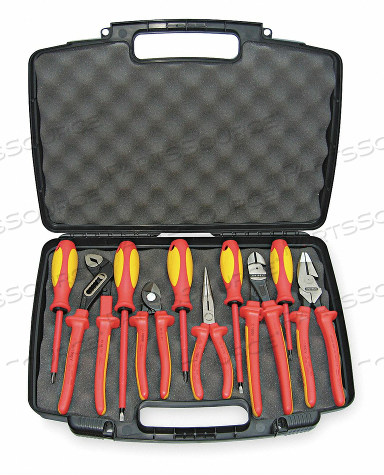 10 PC PLIERS / SCREWDRIVER INSULATED TOOL SET 1,000V, HARD CASE by Knipex