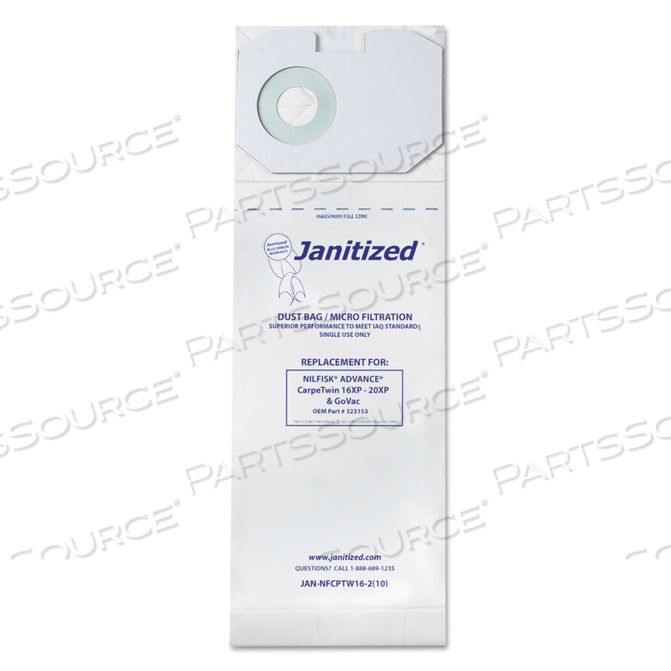 VACUUM FILTER BAGS DESIGNED TO FIT NILFISK CARPETWIN UPRIGHT 16XP/20XP by Janitized VACUUM FILTER BAGS DESIGNED TO FIT NILFISK CARPETWIN UPRIGHT 16XP/20XP by Janitized