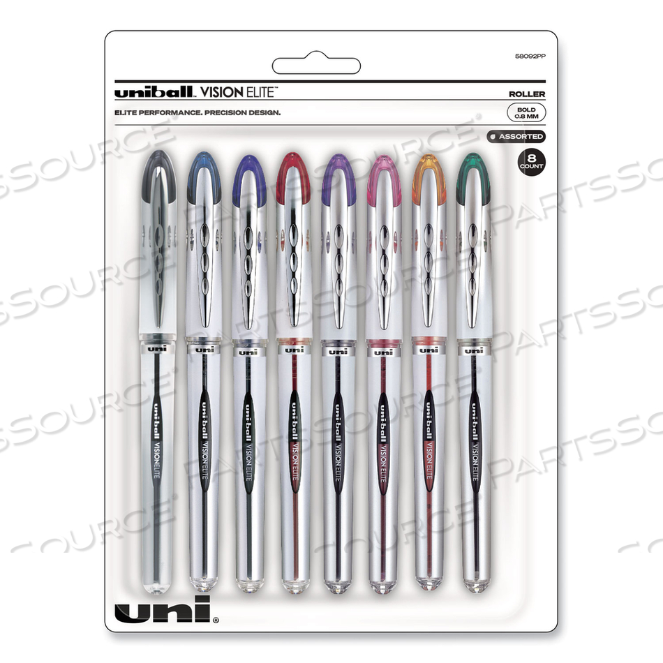 VISION ELITE ROLLER BALL PEN, STICK, MICRO 0.5 MM, ASSORTED INK COLORS, BLACK BARREL by Uni-Ball
