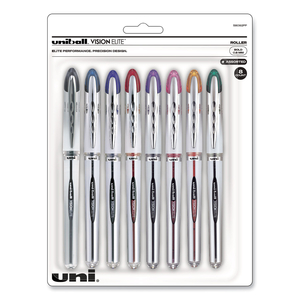 VISION ELITE ROLLER BALL PEN, STICK, MICRO 0.5 MM, ASSORTED INK COLORS, BLACK BARREL by Uni-Ball
