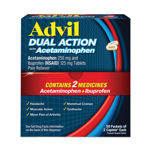 DUAL ACTION WITH ACETAMINOPHEN AND IBUPROFEN CAPLETS, 50 PACKETS OF 2 CAPLETS by Advil