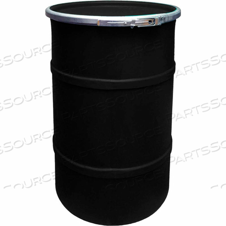 55 GALLON PLASTIC DRUM SS-OH-55 - OPEN HEAD WITH PLAIN LID - LEVER LOCK - BLACK 