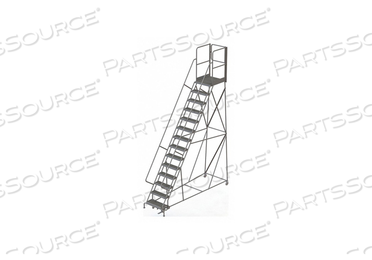 14 STEP STEEL ROLLING LADDER W/REAR EXIT WALK OFF GATE, 24"W X 30"D PLAT. SERRATED by Tri-Arc