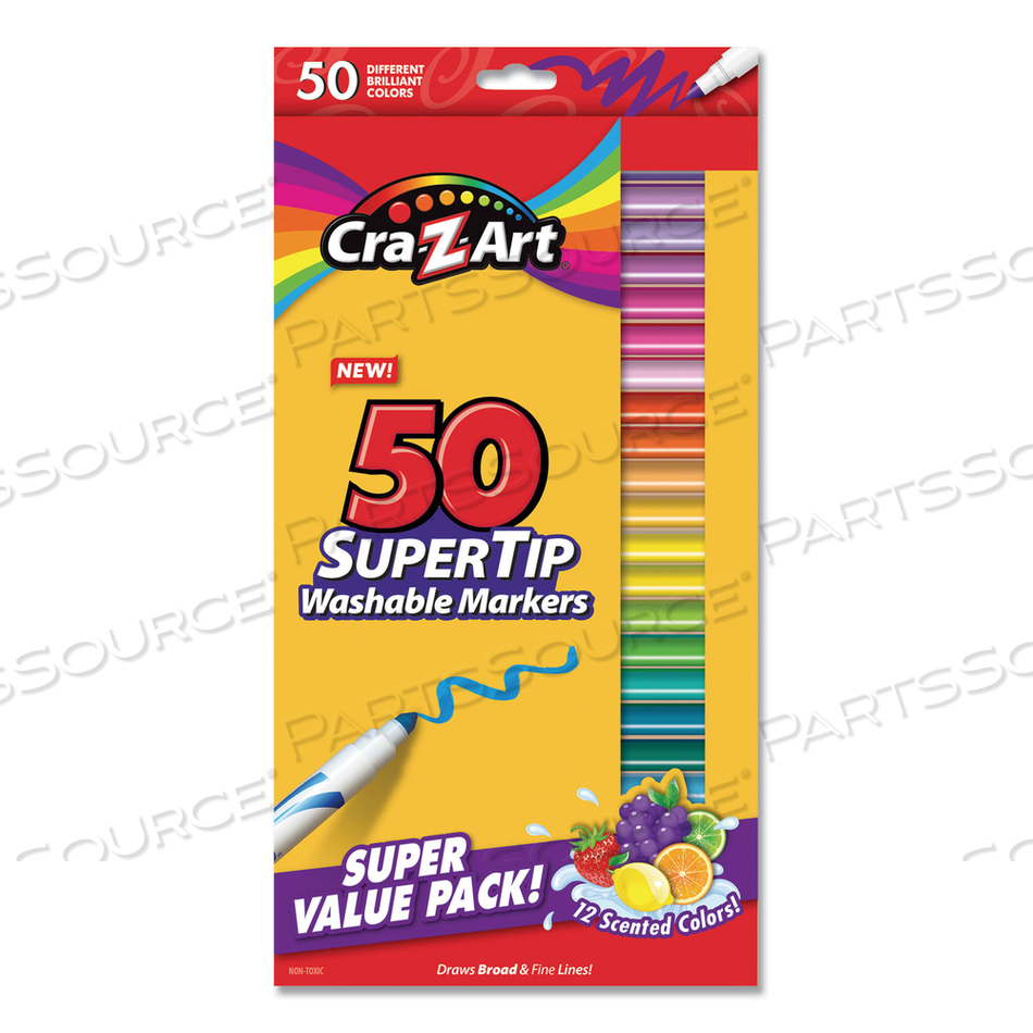 WASHABLE SUPERTIP MARKERS, FINE/BROAD BULLET TIPS, ASSORTED COLORS, 50/SET 