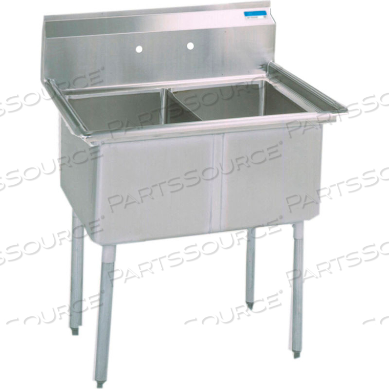 2-COMPARTMENT SINK, 18X18X12 DEEP BOWLS, 8 FAUCET HOLES, GALVANIZED LEGS 