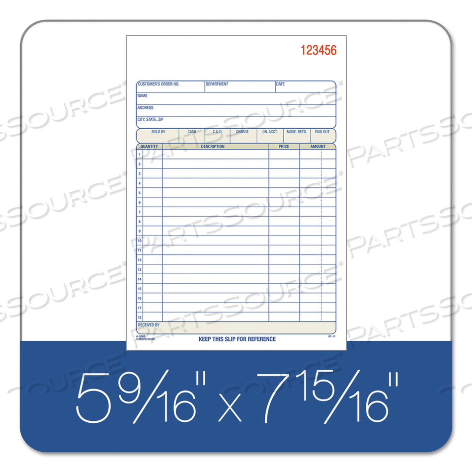 SALES ORDER BOOK, 3-PART, CARBONLESS, 5-9/16" X 8-7/16", 50 SETS/PAD by Adams