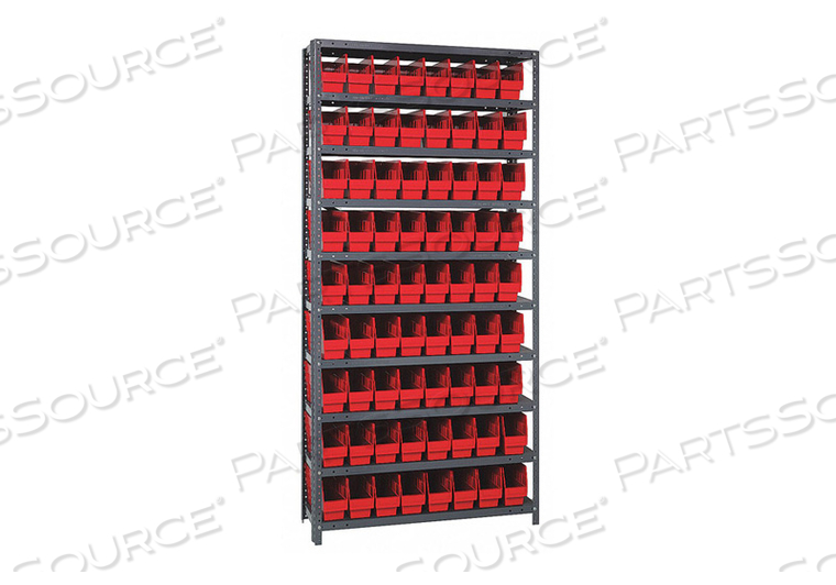 1275-201 STEEL SHELVING WITH 72 6"H SHELF BINS RED, 36X12X75-10 SHELVES by Quantum Storage Systems 1275-201 STEEL SHELVING WITH 72 6"H SHELF BINS RED, 36X12X75-10 SHELVES by Quantum Storage Systems