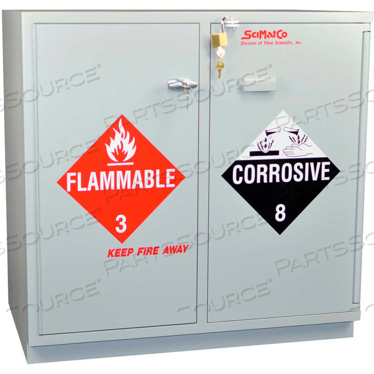 ACID (18X2.5 LITER)/FLAMMABLE (16X1 GAL.) CABINET, FULLY LINED, SELF-CLOSING, 35 X 22 X 35-1/2 by Scimatco ACID (18X2.5 LITER)/FLAMMABLE (16X1 GAL.) CABINET, FULLY LINED, SELF-CLOSING, 35 X 22 X 35-1/2 by Scimatco