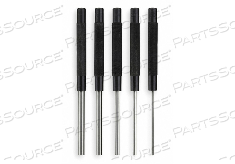 DRIVE PIN PUNCH SET, SET TYPE PUNCH SET, TYPES INCLUDED DRIVE PIN PUNCH, NUMBER OF PIECES 5, INCLUDES HANDLE NO, TIP SIZE 1/8 IN, 3/16 IN, 1 by Westward