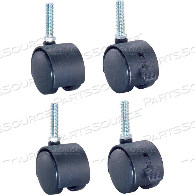 NEXEL CA2BN4 (2) SWIVEL (2) SWIVEL BRAKE STEM CASTERS, 2" NYLON, SET OF (4), 300 LB CAPACITY by Approved Vendor