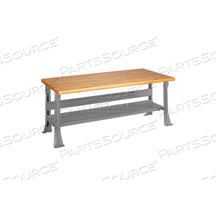 C-CHANNEL FIXED HEIGHT WORKBENCH - MAPLE BUTCHER BLOCK SAFETY EDGE 60"W X 30"D X 34"H GRAY 