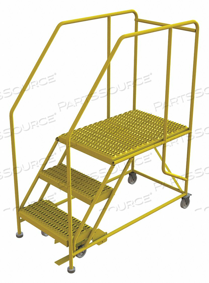 3 STEP MOBILE WORK PLATFORM 24"W X 36"L, 36" HANDRAILS, SAFETY YELLOW by Tri-Arc 3 STEP MOBILE WORK PLATFORM 24"W X 36"L, 36" HANDRAILS, SAFETY YELLOW by Tri-Arc