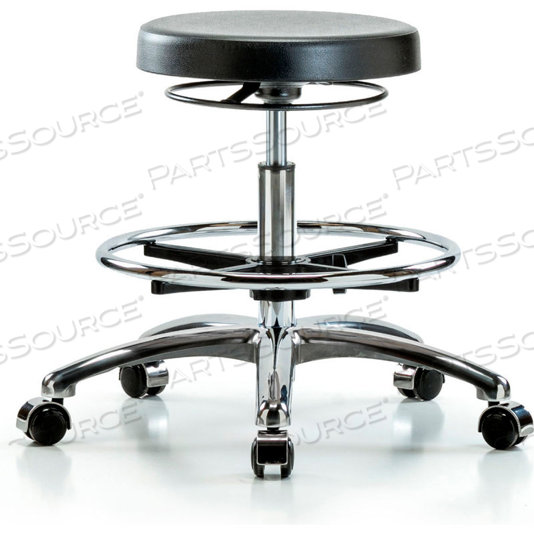 BLUE RIDGE ERGONOMICS CLEANROOM STOOL WITH CASTERS AND FOOTRING - MEDIUM BENCH HEIGHT - BLACK by E Com Inc BLUE RIDGE ERGONOMICS CLEANROOM STOOL WITH CASTERS AND FOOTRING - MEDIUM BENCH HEIGHT - BLACK by E Com Inc
