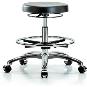 BLUE RIDGE ERGONOMICS CLEANROOM STOOL WITH CASTERS AND FOOTRING - MEDIUM BENCH HEIGHT - BLACK by E Com Inc