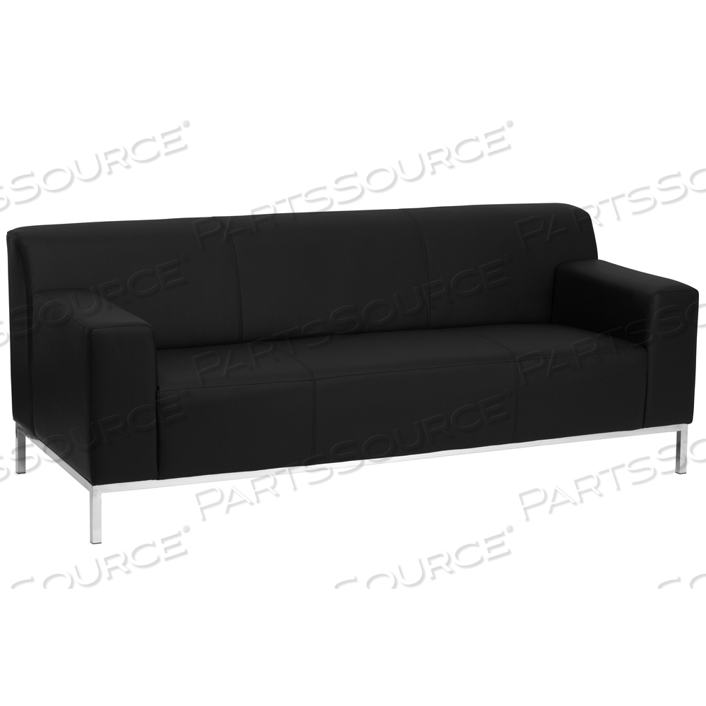 HERCULES DEFINITY SERIES CONTEMPORARY BLACK LEATHERSOFT SOFA WITH STAINLESS STEEL FRAME by Flash Furniture