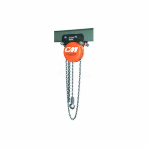 CYCLONE HAND CHAIN HOIST ON PLAIN TROLLEY, 2 TON, 10 FT. LIFT by Columbus McKinnon