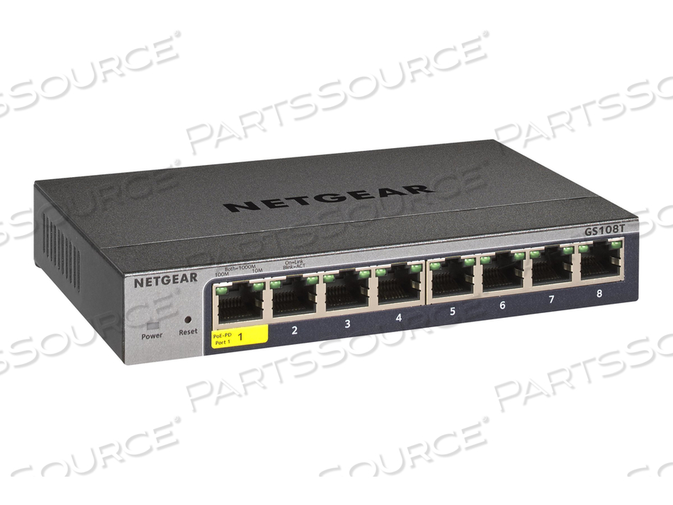 SMART GS108TV3, SWITCH, SMART, 8 X 10/100/1000, DESKTOP, WALL-MOUNTABLE, DC POWER by Netgear