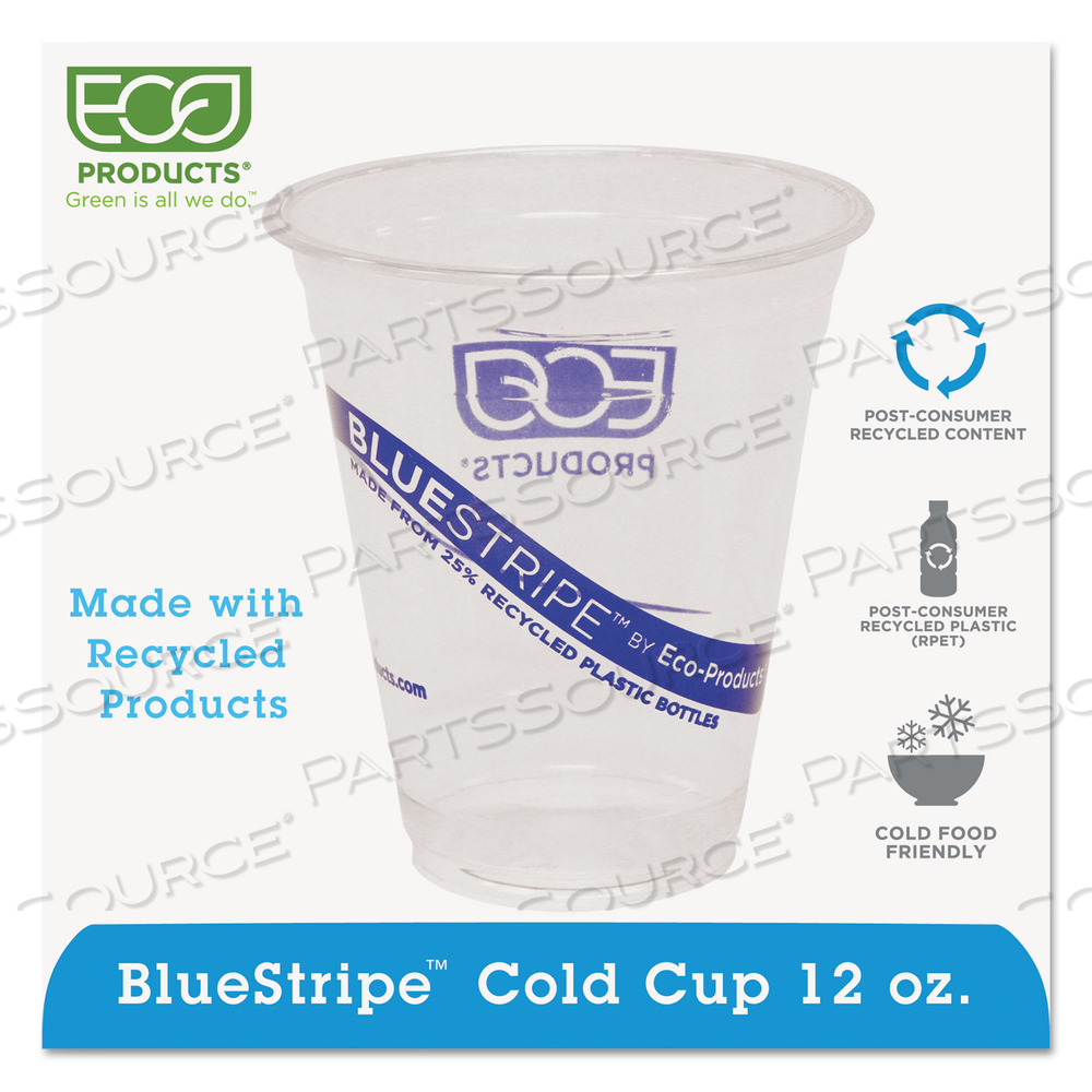 BLUESTRIPE RECYCLED CONTENT TRANSLUCENT PLASTIC COLD DRINK CUPS, 12 OZ. by Eco-Products