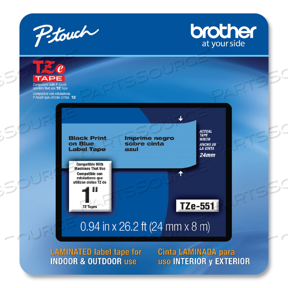 TZE LAMINATED REMOVABLE LABEL TAPES, 0.94" X 26.2 FT, BLACK ON BLUE by Brother
