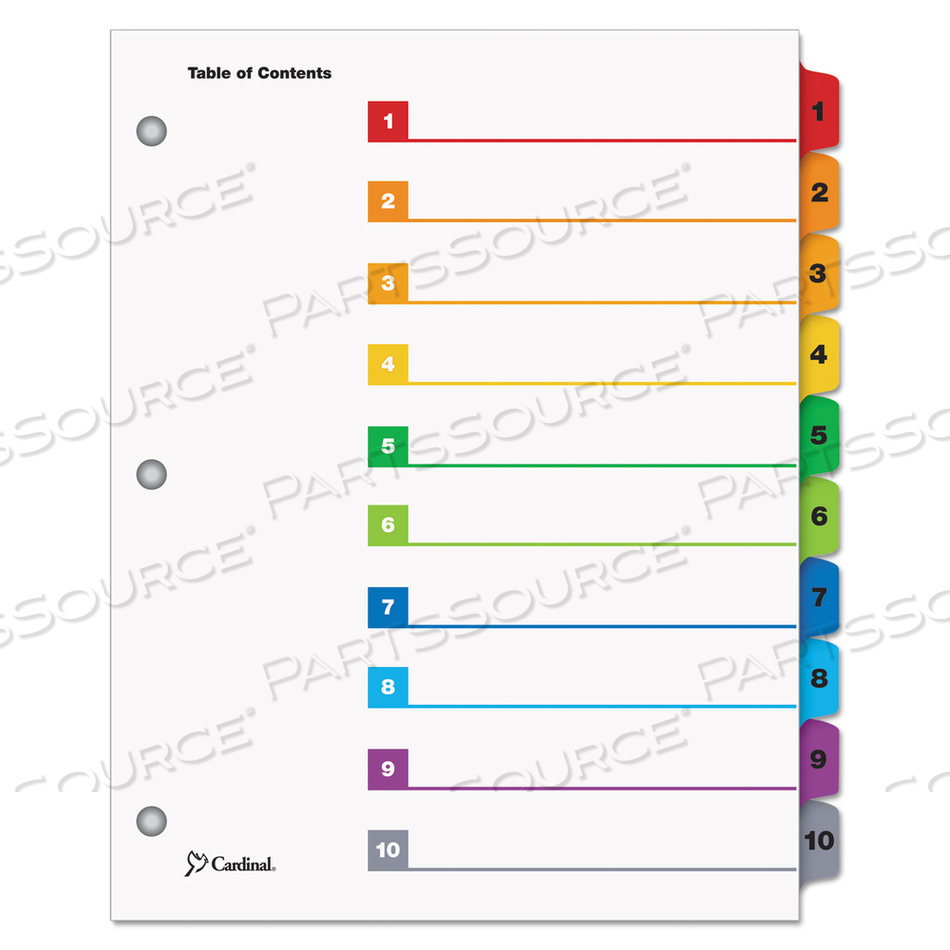 QUICKSTEP ONESTEP PRINTABLE TABLE OF CONTENTS AND DIVIDERS, 10-TAB, 1 TO 10, 11 X 8.5, WHITE, ASSORTED TABS, 24 SETS 