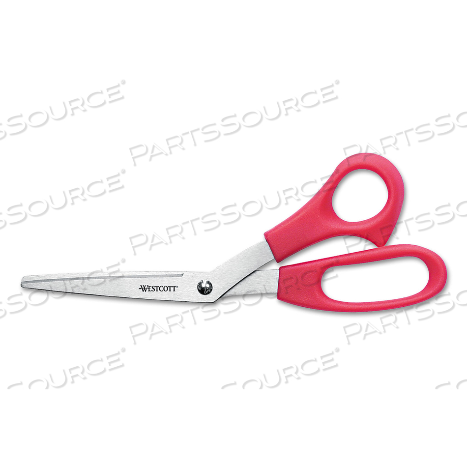 VALUE LINE STAINLESS STEEL SHEARS, 8" LONG, 3.5" CUT LENGTH, RED OFFSET HANDLE by Westcott