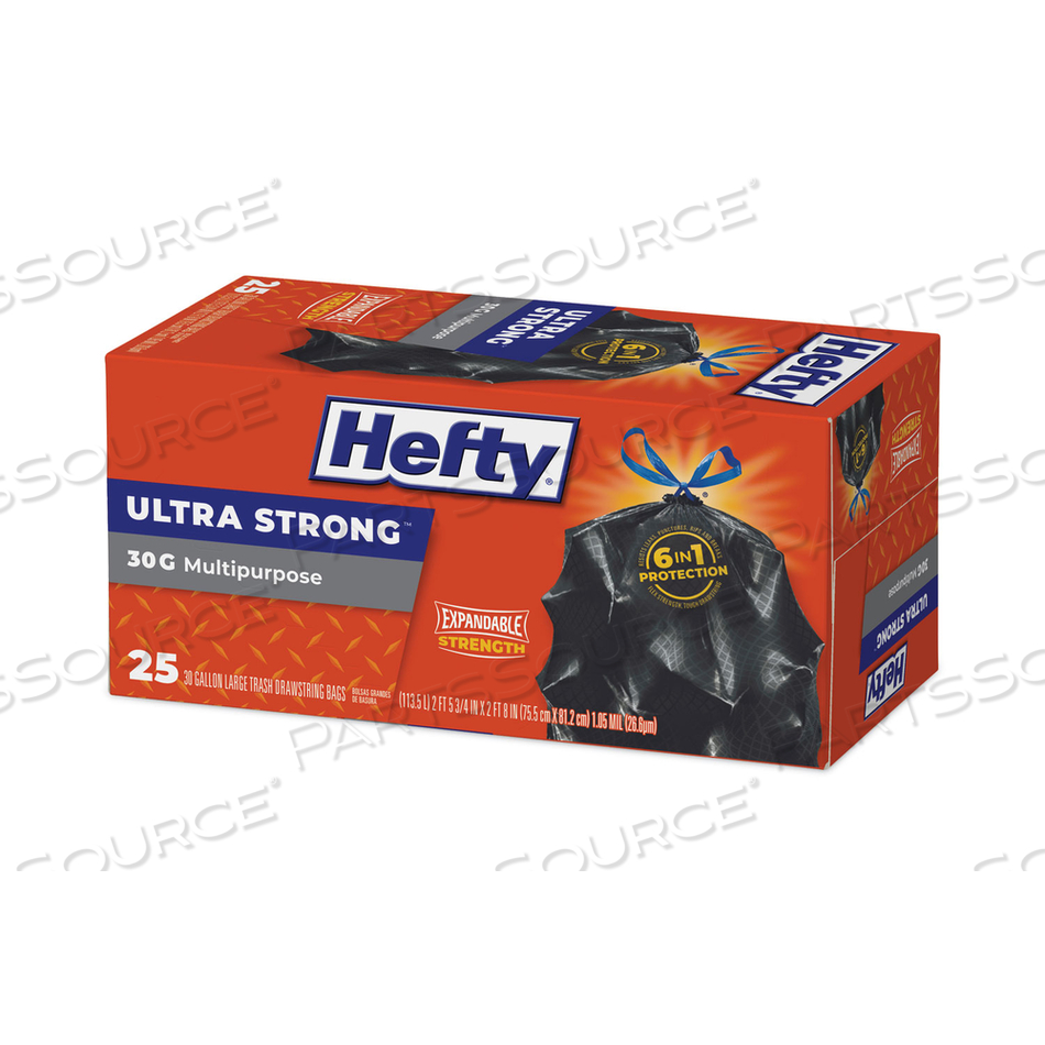 ULTRA FLEX WASTE BAGS, 30 GAL, 1.05 MIL, 6" X 2.1", BLACK by Hefty