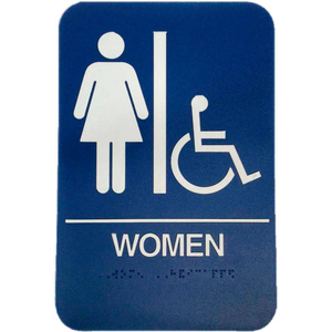 WOMEN'S/HANDICAP ADA SIGN, 6" X 9", BLUE WITH RAISED WHITE LETTERING by Don-Jo Mfg., Inc.