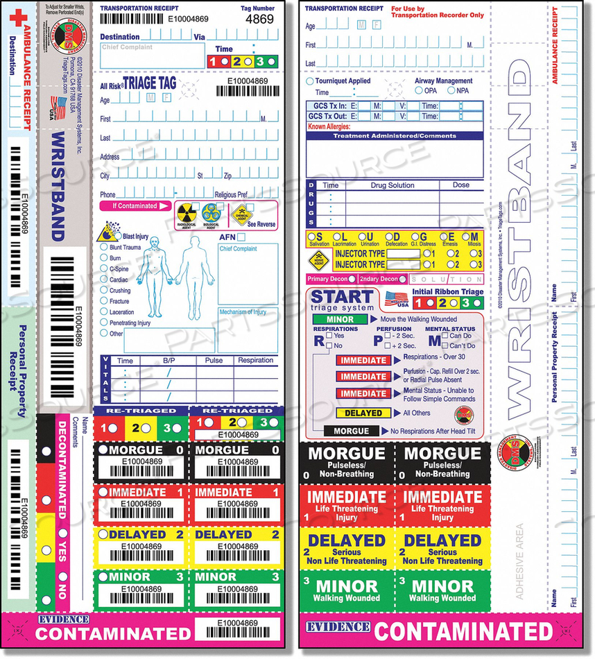 WRISTBAND TRIAGE TAG PK50 by Disaster Management Systems (DMS)