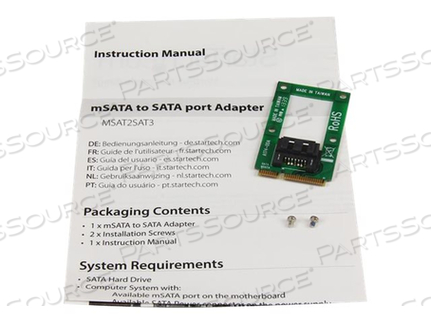 TURN AN MSATA HOST CONNECTION INTO A STANDARD SATA PORT-MSATA TO SATA ADAPTER-MI by StarTech.com Ltd. TURN AN MSATA HOST CONNECTION INTO A STANDARD SATA PORT-MSATA TO SATA ADAPTER-MI by StarTech.com Ltd.