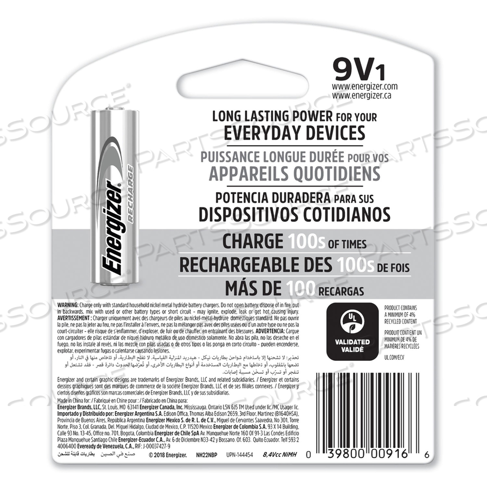 NIMH RECHARGEABLE 9V BATTERIES by Energizer