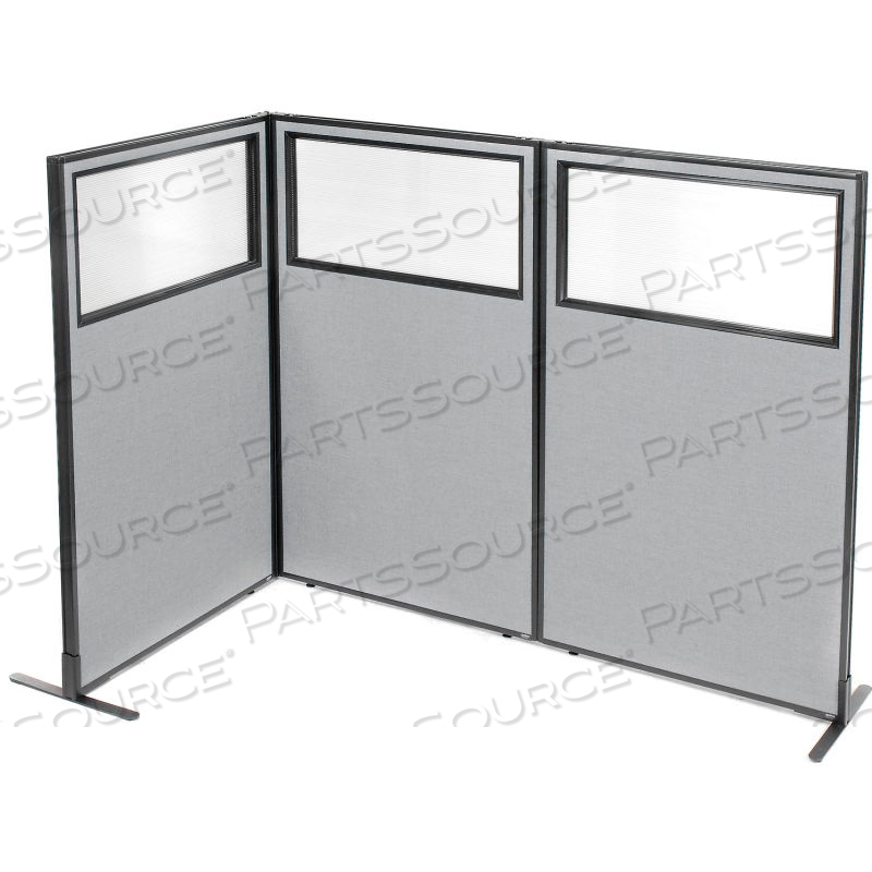 INTERION FREESTANDING 3-PANEL CORNER ROOM DIVIDER W/PARTIAL WINDOW 36-1/4"W X 60"H PANELS GRAY by Approved Vendor INTERION FREESTANDING 3-PANEL CORNER ROOM DIVIDER W/PARTIAL WINDOW 36-1/4"W X 60"H PANELS GRAY by Approved Vendor