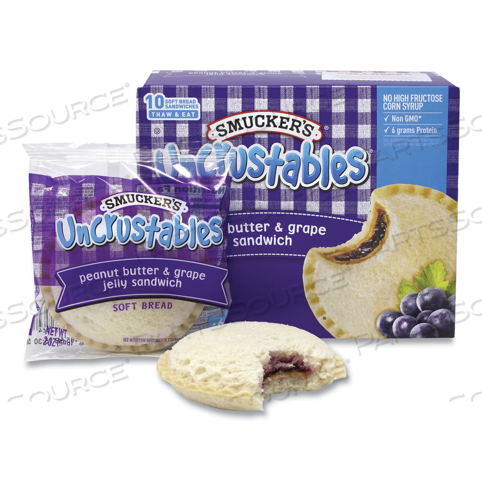 UNCRUSTABLES SOFT BREAD SANDWICHES, GRAPE JELLY, 2 OZ, 10 SANDWICHES/PACK, 2 PACKS/BOX 