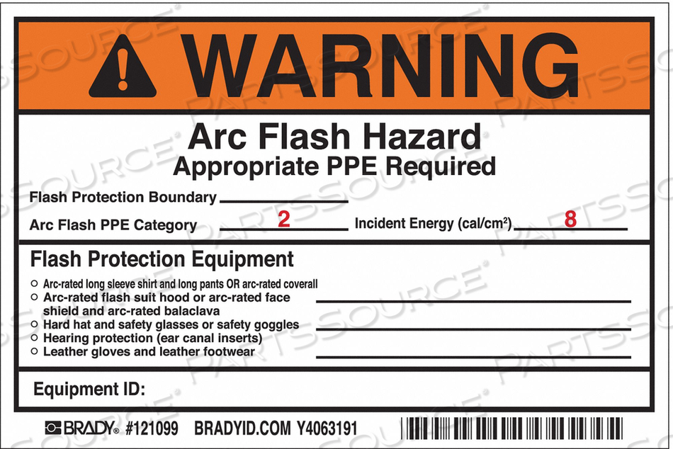 ARC FLASH PROTECTION LABEL 4 IN H PK5 by Brady Americas ARC FLASH PROTECTION LABEL 4 IN H PK5 by Brady Americas