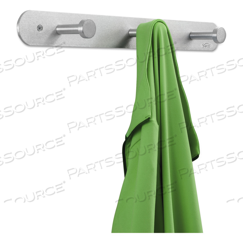 NAIL HEAD WALL COAT RACK, THREE HOOKS, METAL, 18W X 2.75D X 2H, SATIN by Safco NAIL HEAD WALL COAT RACK, THREE HOOKS, METAL, 18W X 2.75D X 2H, SATIN by Safco