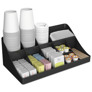 11-COMPARTMENT COFFEE CONDIMENT ORGANIZER, 18.25 X 6.63 X 9.78, BLACK by Mind Reader