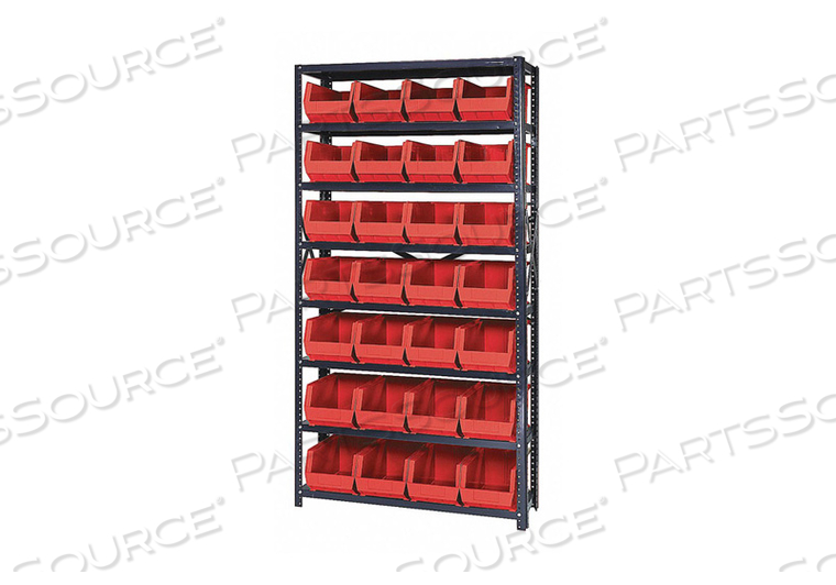 QSBU-240 STEEL SHELVING WITH 28 GIANT STACKING BINS RED, 12X36X75 by Quantum Storage Systems QSBU-240 STEEL SHELVING WITH 28 GIANT STACKING BINS RED, 12X36X75 by Quantum Storage Systems