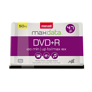 DVD+R HIGH-SPEED RECORDABLE DISC, 4.7 GB, 16X, SPINDLE, SILVER, 50/PACK by Maxell