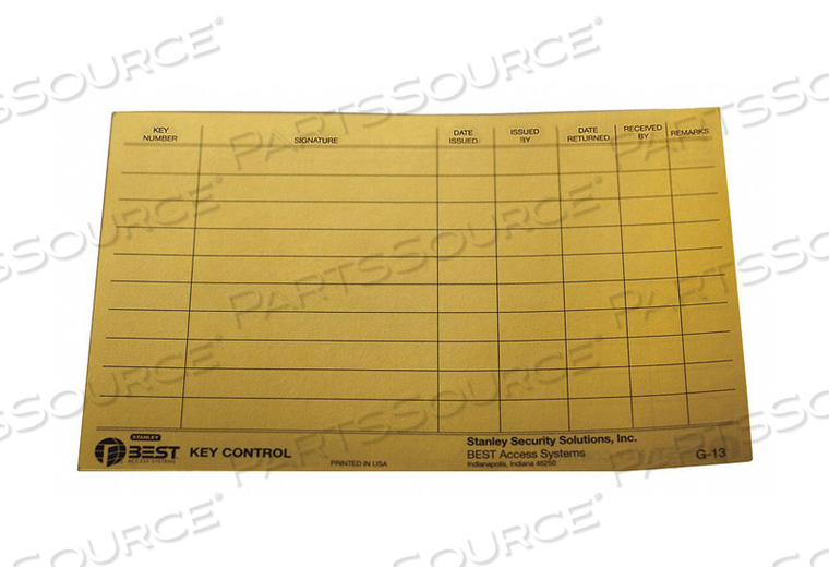 KEY AUTHORIZATION CARD PAPER FOR KEYS by Best