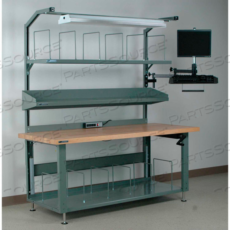 NO. 3 HYDRAULIC ADJ. HEIGHT PACKING WORKBENCH - BUTCHER BLOCK TOP SQUARE EDGE 60X30 BLACK by Stackbin Corporation NO. 3 HYDRAULIC ADJ. HEIGHT PACKING WORKBENCH - BUTCHER BLOCK TOP SQUARE EDGE 60X30 BLACK by Stackbin Corporation