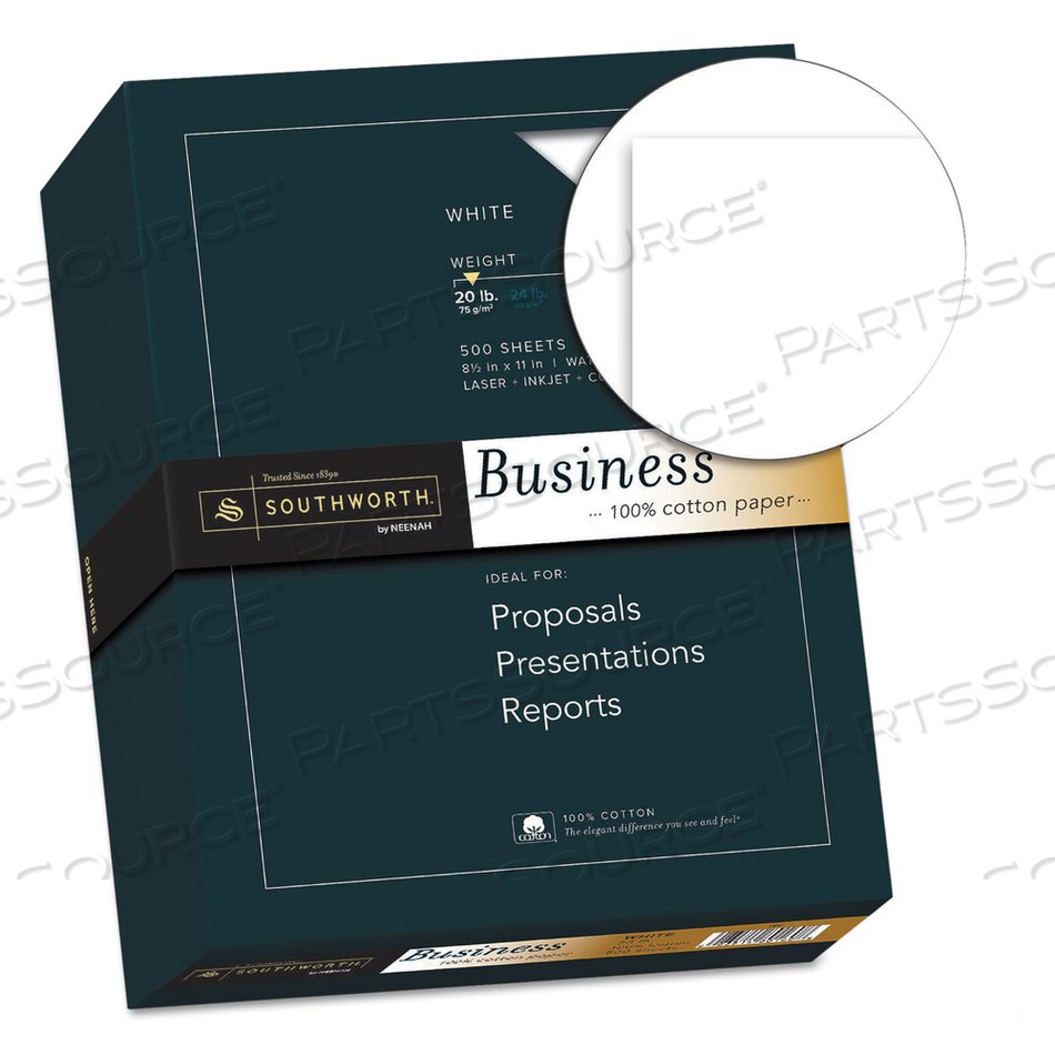 100% COTTON BUSINESS PAPER, 95 BRIGHT, 20 LB BOND WEIGHT, 8.5 X 11, WHITE by SOUTHWORTH PRODUCTS CORP