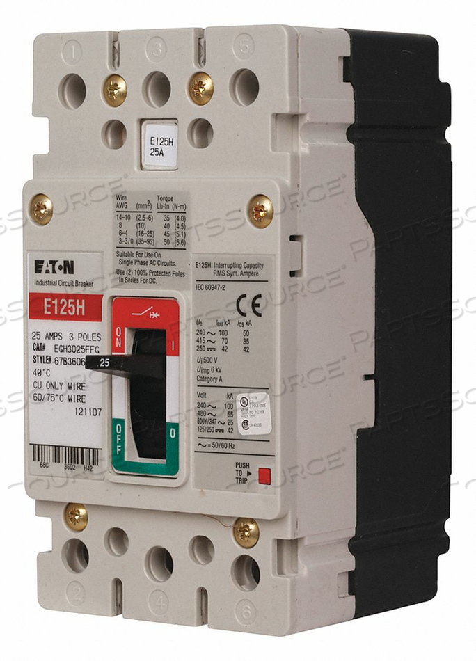 CIRCUIT BREAKER, THERMAL MAGNETIC, 600V AC, 3P, 30A by Eaton