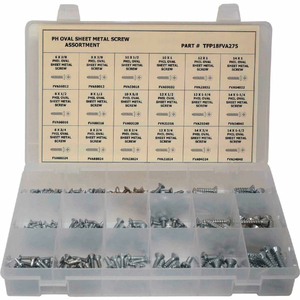 275 PIECE SHEET METAL (TAPPING) SCREW ASSORTMENT - #6 TO #14 - PHILLIPS OVAL HEAD - STEEL - ZINC by Titan Fasteners