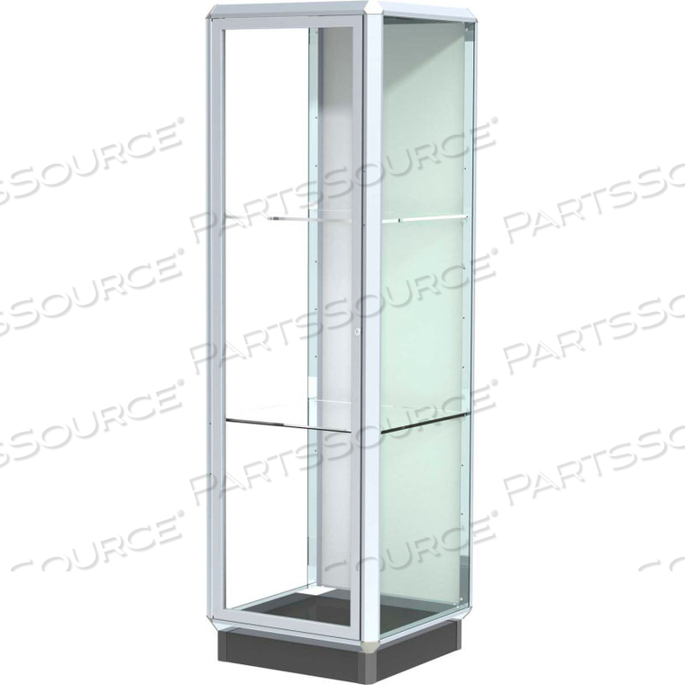 PROMINENCE DISPLAY CASE CHROME FRAME, FABRIC BACK, HINGED DOOR 